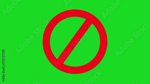 stop or no entry forbidden red circle animation on green screen. Red Crossed Circle Vector Design on green screen.