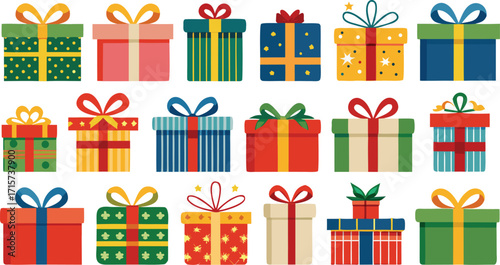 Christmas gift box collection, New Year presents, gift boxes on transparent background