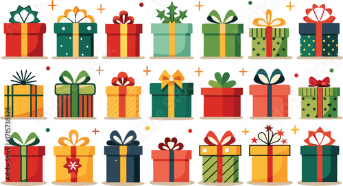 Christmas gift box collection, New Year presents, gift boxes on transparent background