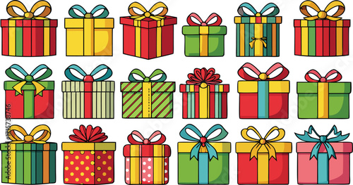Christmas gift box collection, New Year presents, gift boxes on transparent background