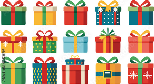 Christmas gift box collection, New Year presents, gift boxes on transparent background
