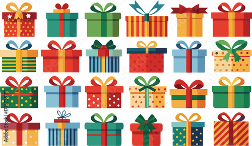 Christmas gift box collection, New Year presents, gift boxes on transparent background