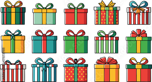 Christmas gift box collection, New Year presents, gift boxes on transparent background