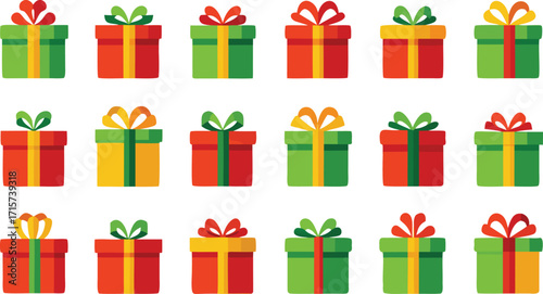 Christmas gift box collection, New Year presents, gift boxes on transparent background