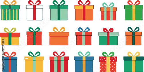 Christmas gift box collection, New Year presents, gift boxes on transparent background