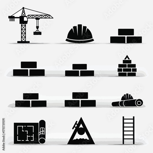 Comprehensive Collection of Essential Construction and Building Site Tools Vector Icons Set