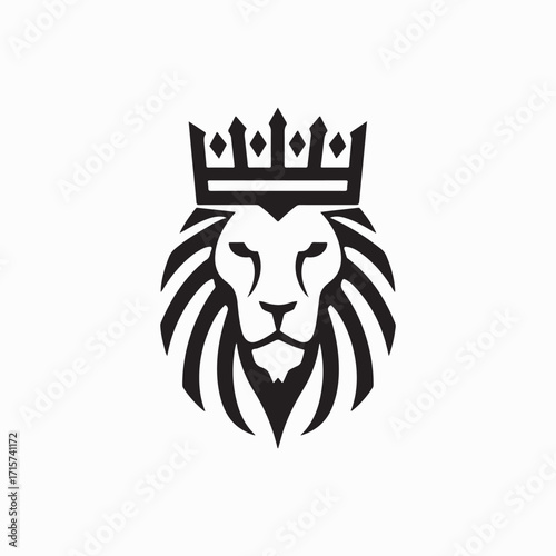 a majestic lion head with a royal crown vector logo, a powerful symbol of a king, leadership, and strength for a luxury brand emblem.