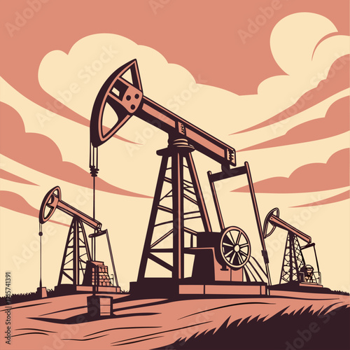 Field with oil pump jacks surrounded by greenery under sunlight
