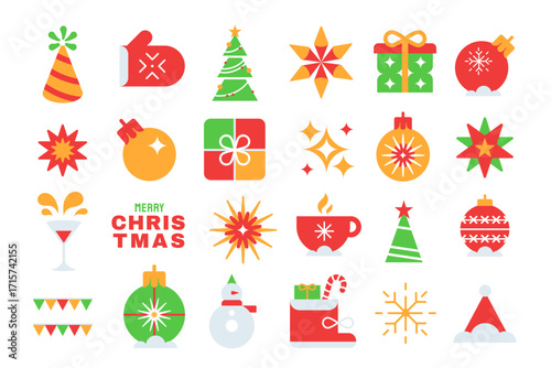 Christmas and New Year minimalist geometric elements. Simple flat Xmas icons and symbol. New Year holiday decoration