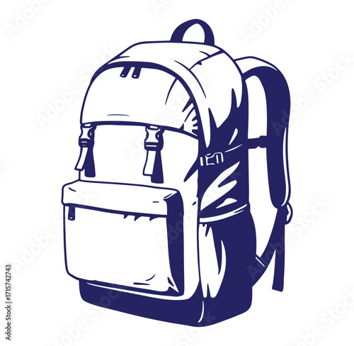 Vector illustration of a detailed stylish backpack with pockets and adjustable straps