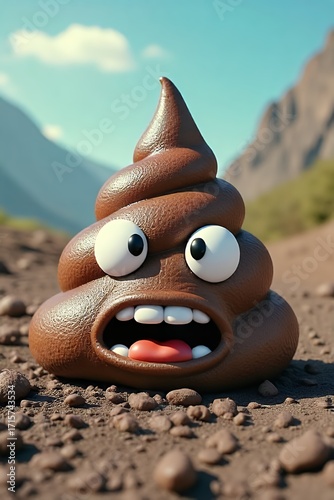 ** Surprised Poo Emoji in Desert Landscape
