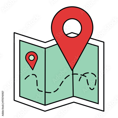 Flat vector map with red location marker for travel, adventure, and navigation projects.
