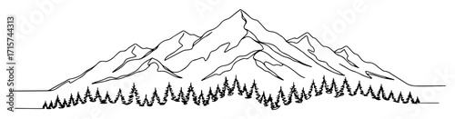 mountain range with forest line art illustration