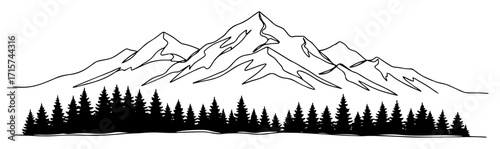mountain landscape with pine trees line art