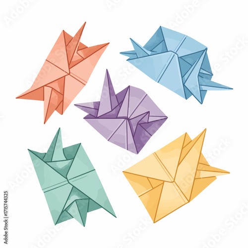 Creative hobby concept with a beautiful set of colorful watercolor origami snail figures
