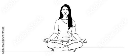 meditating woman in lotus pose line art