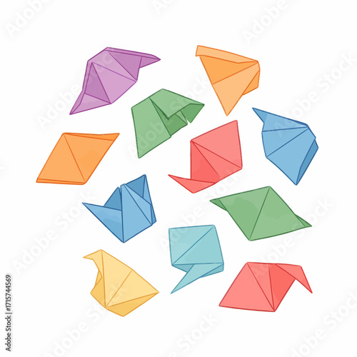 Colorful Collection Origami Art Pieces Displayed in a Circle - Creative Paper Folding