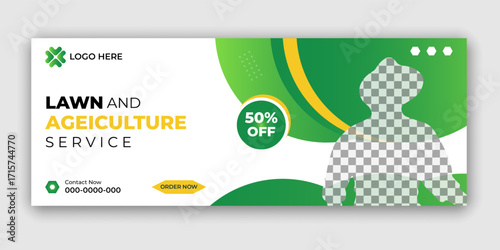 Agricultural and farming services web banner or social media post lawn gardening banner template