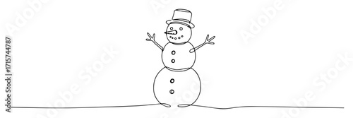 snowman with hat and smile monoline vector art