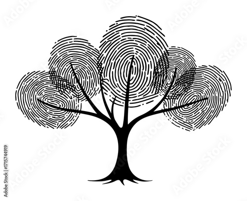 tree with fingerprint shaped leaves monoline vector art
