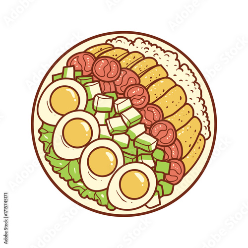 Delicious and Nutritious Breakfast Bowl with Eggs and Sausage.