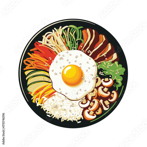 Delicious Bibimbap Bowl with Fried Egg and Vegetables.