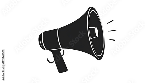 Simple, black silhouette of a megaphone angled to the right, emitting sound.