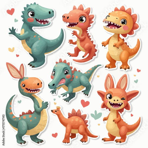 Adorable Cartoon Dinosaurs A Collection of Playful Prehistoric Creatures for Kids' Designs