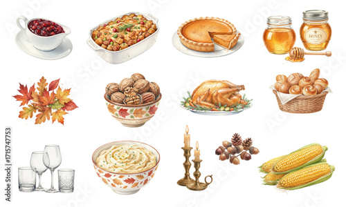 Watercolor Thanksgiving Feast Elements Collection