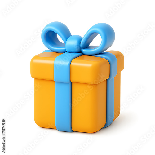 Vibrant Orange Gift Box with Blue Ribbon and Bow.
