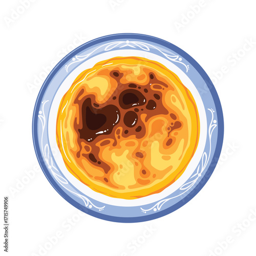 Delicious Creme Brulee Dessert in a Blue Bowl.