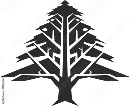 Icon of the great and mighty Lebanese cedar, silhouette of the Lebanese cedar in black..