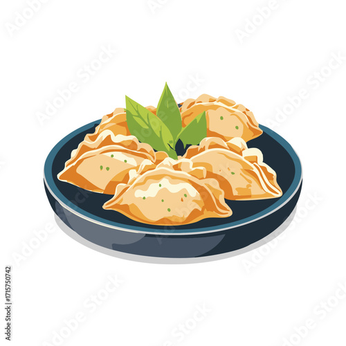 Delicious Fried Dumplings on a Plate with Garnish.