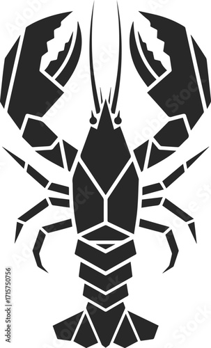 Lobster silhouette in black color, crustacean icon in unique black color style..