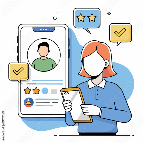 Person reviewing user profile and feedback on a mobile device with positive ratings