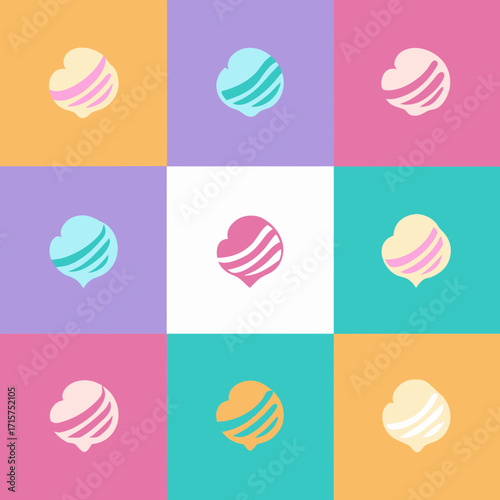 A grid of nine abstract heart shaped icons in pastel colors