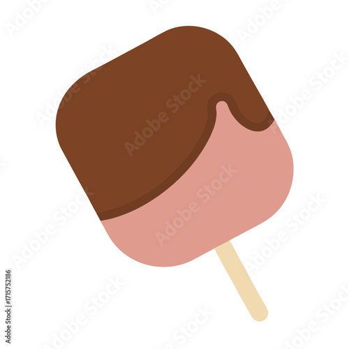 Simple flat design chocolate dipped strawberry ice cream bar on a stick