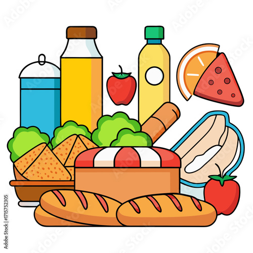 Colorful assortment of fresh foods and drinks for a healthy lifestyle