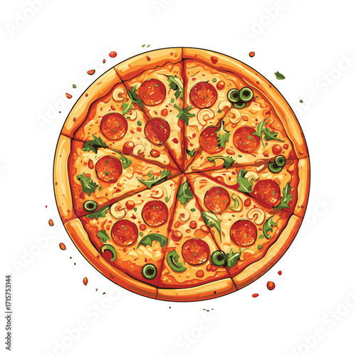 Delicious Pepperoni Pizza with Olives and Herbs.