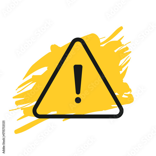 Warning caution sign with grunge hand drawn brush stroke. Vector