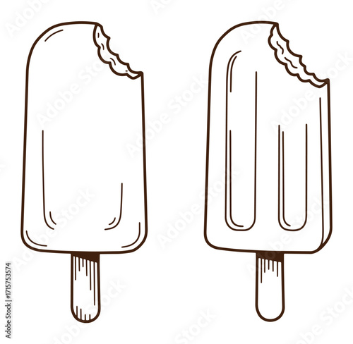 Hand drawn illustration of two refreshing ice pops partially eaten with a cute design