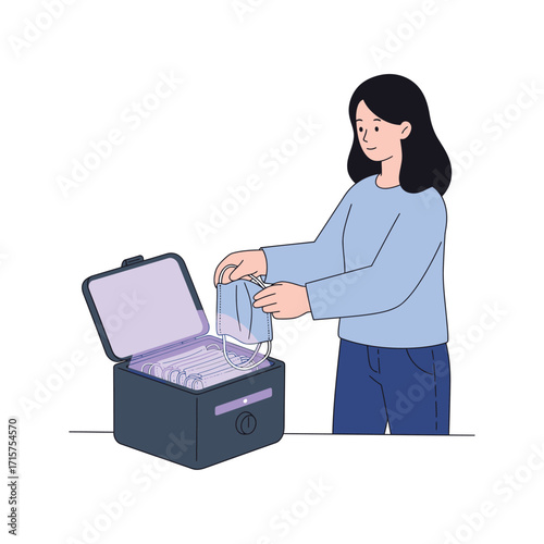 Vector art of woman shredding documents in a paper shredder