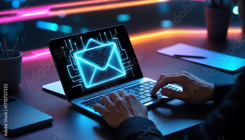 Laptop with Digital Email Dashboard and Protection