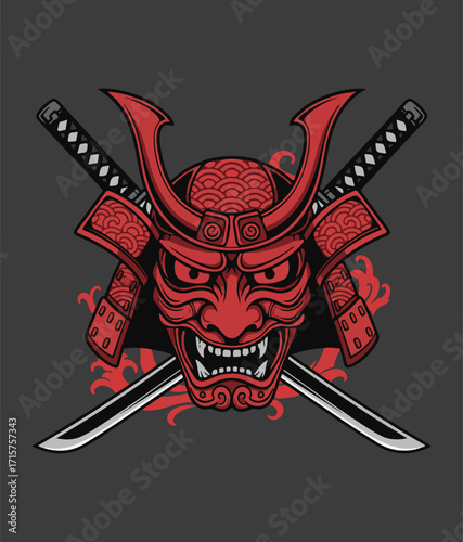 Samurai Spirit Vector T-Shirt, Japanese Warrior Mask Tee