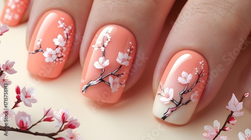 Peach Blossom Nail Art Elegant Spring Nail Designs with Delicate Floral Accents