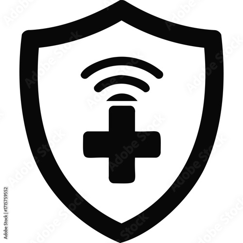 Wireless Medical Shield Icon Healthcare Security Symbol cross wifi protection safety telehealth digital health online internet technology
