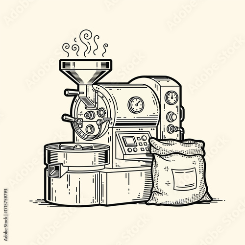 Vintage Coffee Roasting Machine with Beans.