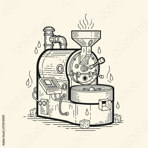 Vintage Coffee Roasting Machine Illustration.