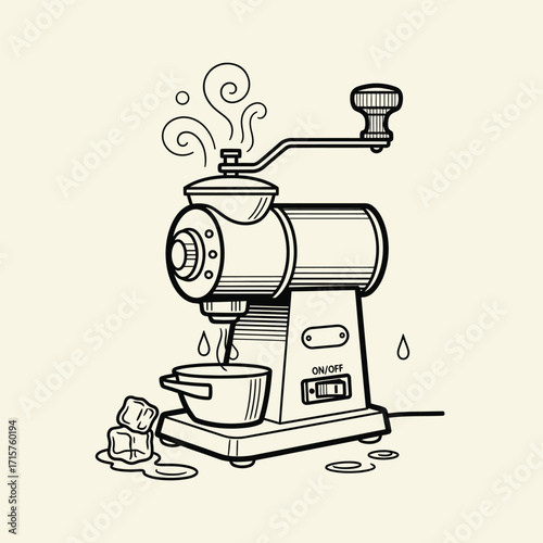Vintage Coffee Grinder with Steam and Ice.
