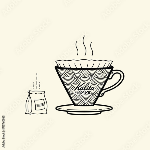 Hand drawn illustration of a Kalita Wave coffee brewer.